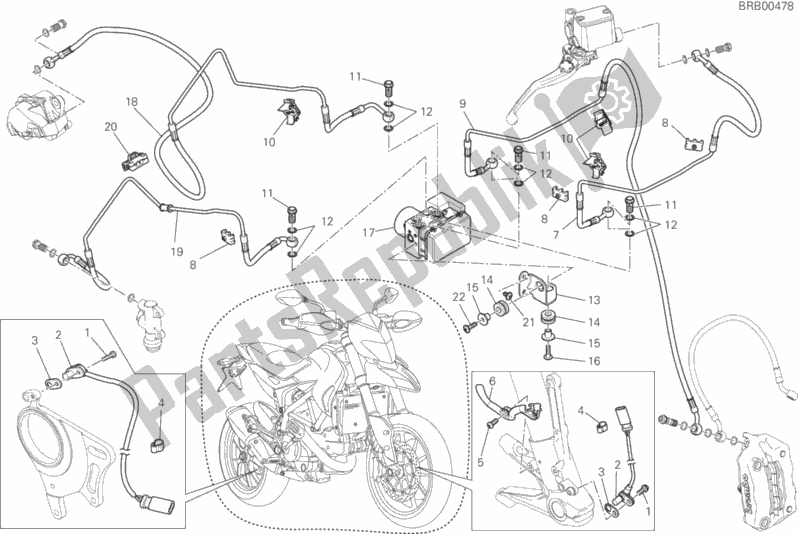 All parts for the Antilock Braking System (abs) of the Ducati Hypermotard Hyperstrada USA 821 2015